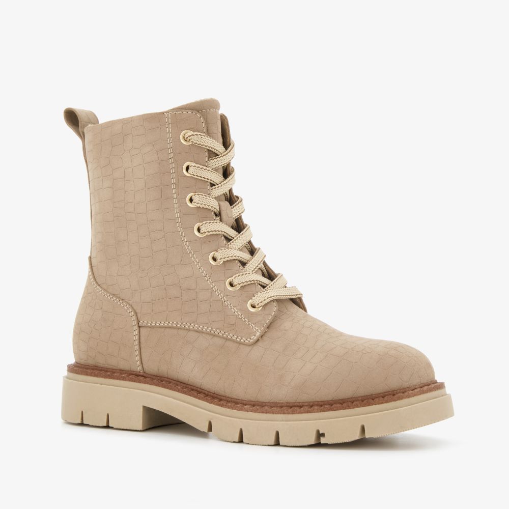 Blue Box dames croco veterboots beige