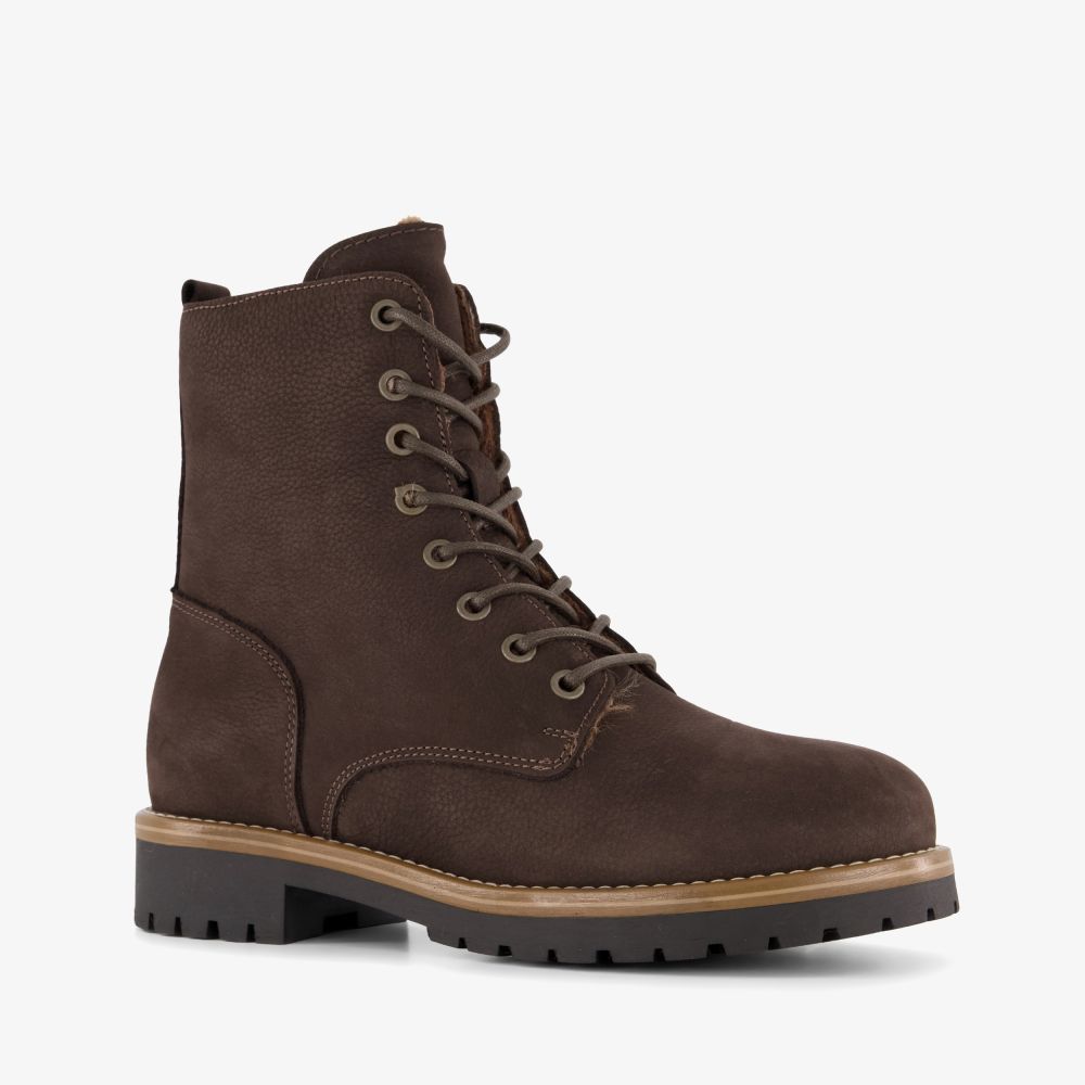 Output leren dames veterboots donkerbruin