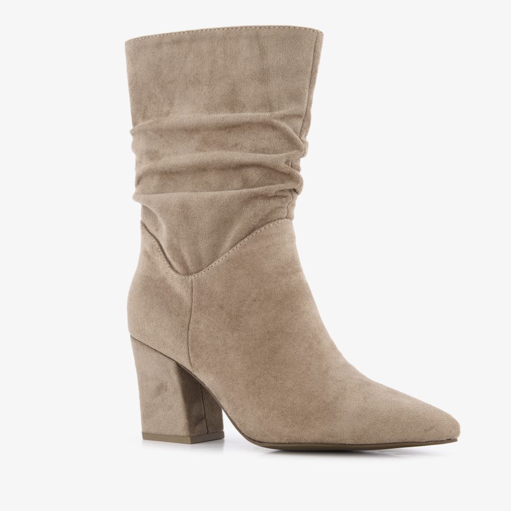 Nova dames suedèlook enkellaarsjes met hak beige
