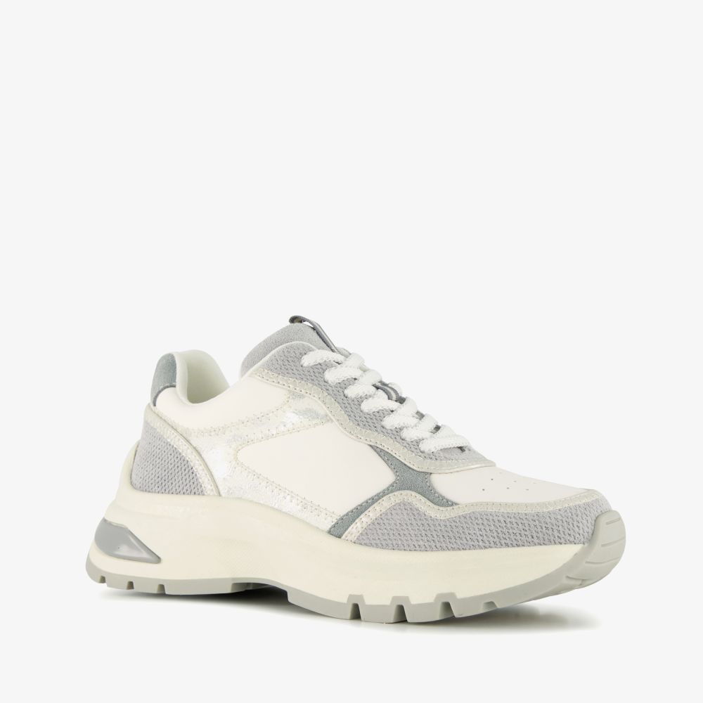 Harper leren dames sneakers met luipaardprint wit