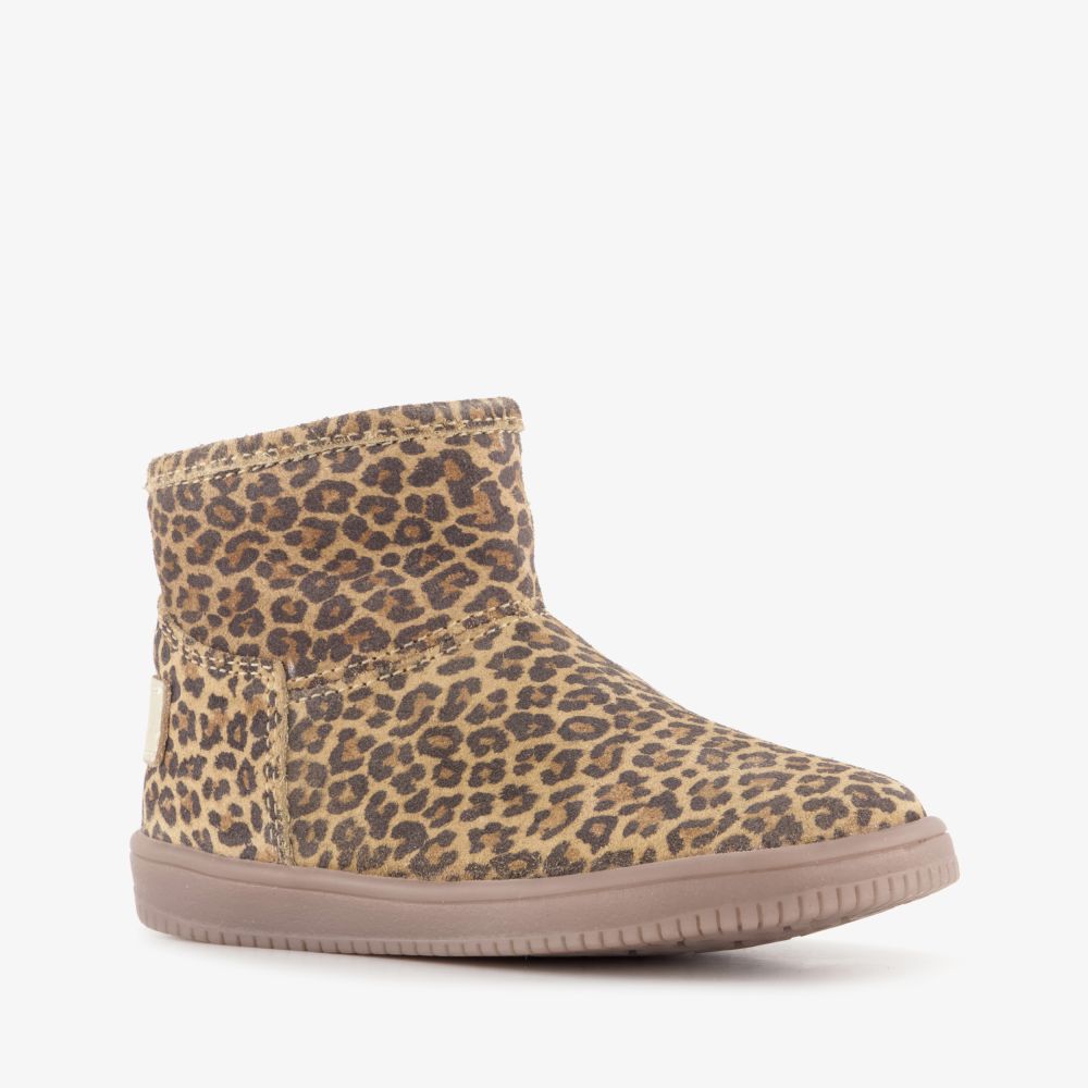 Groot suède meisjes boots met panterprint bruin