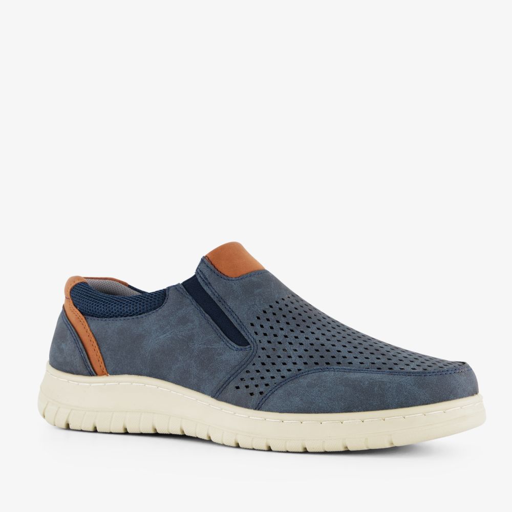 Blue Box heren instappers met perforaties blauw