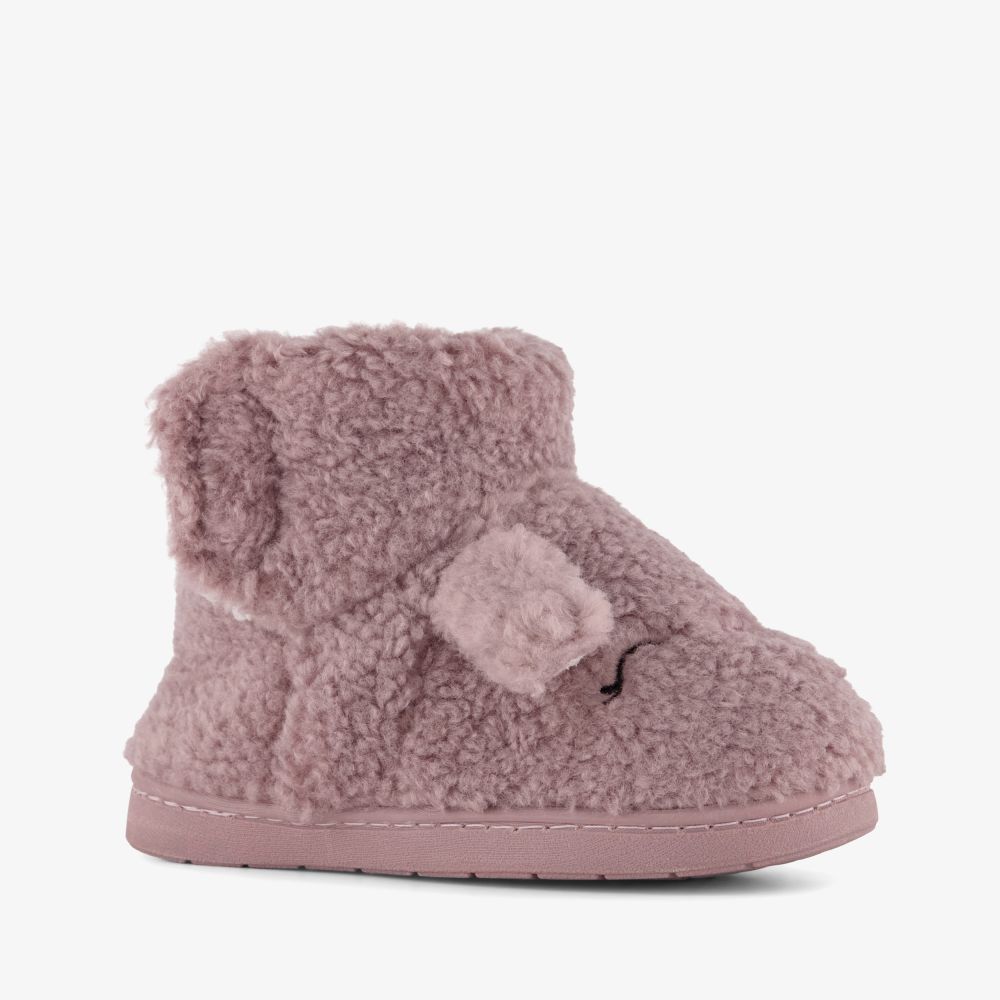 Thu!s hoge kinder teddy pantoffels met oortjes roze