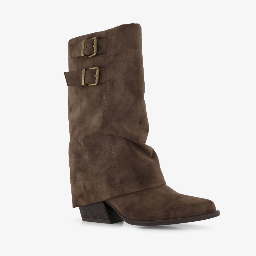 Blue Box slouchy dames cowboylaarzen met omslag donkerbruin