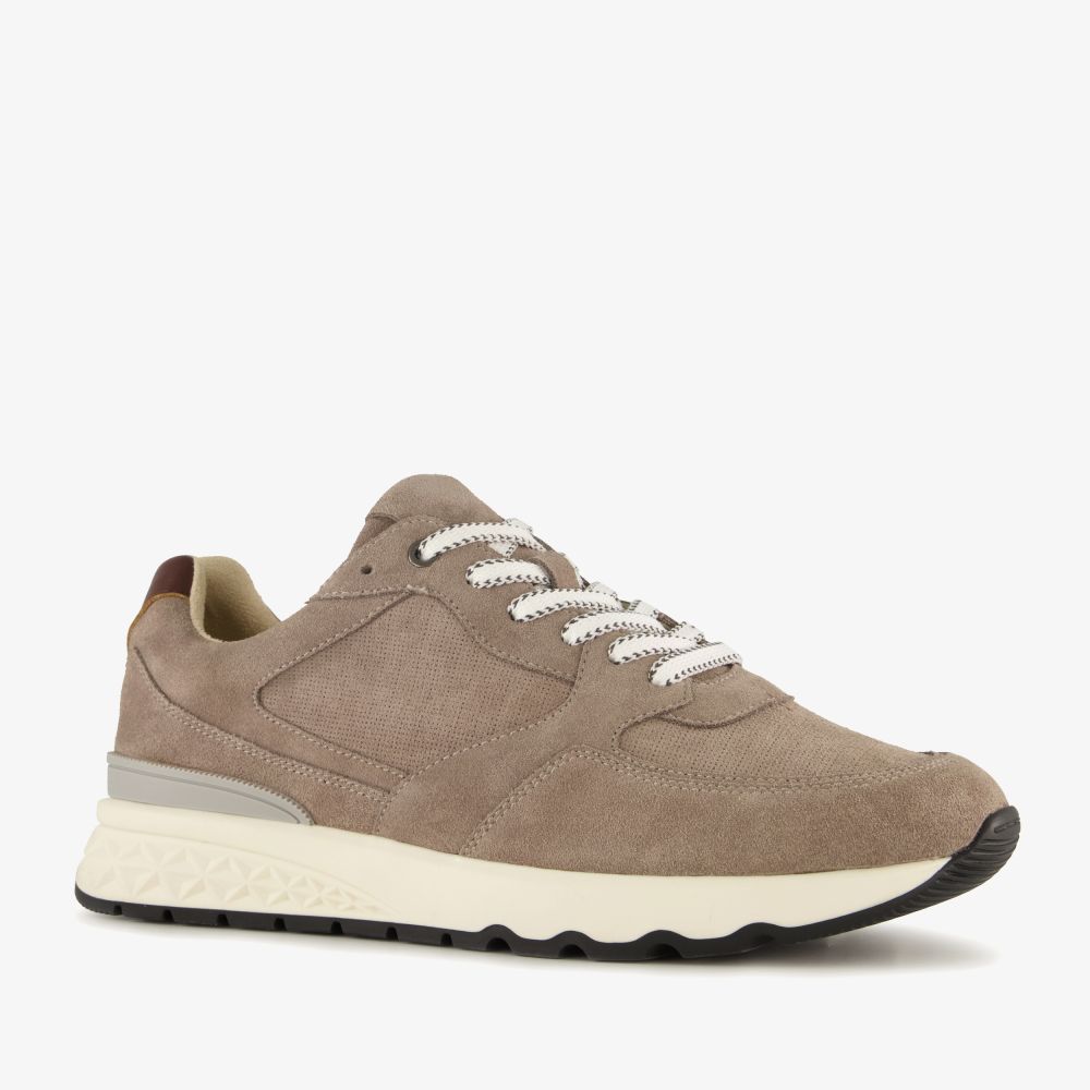 Van Beers suède heren sneakers taupe