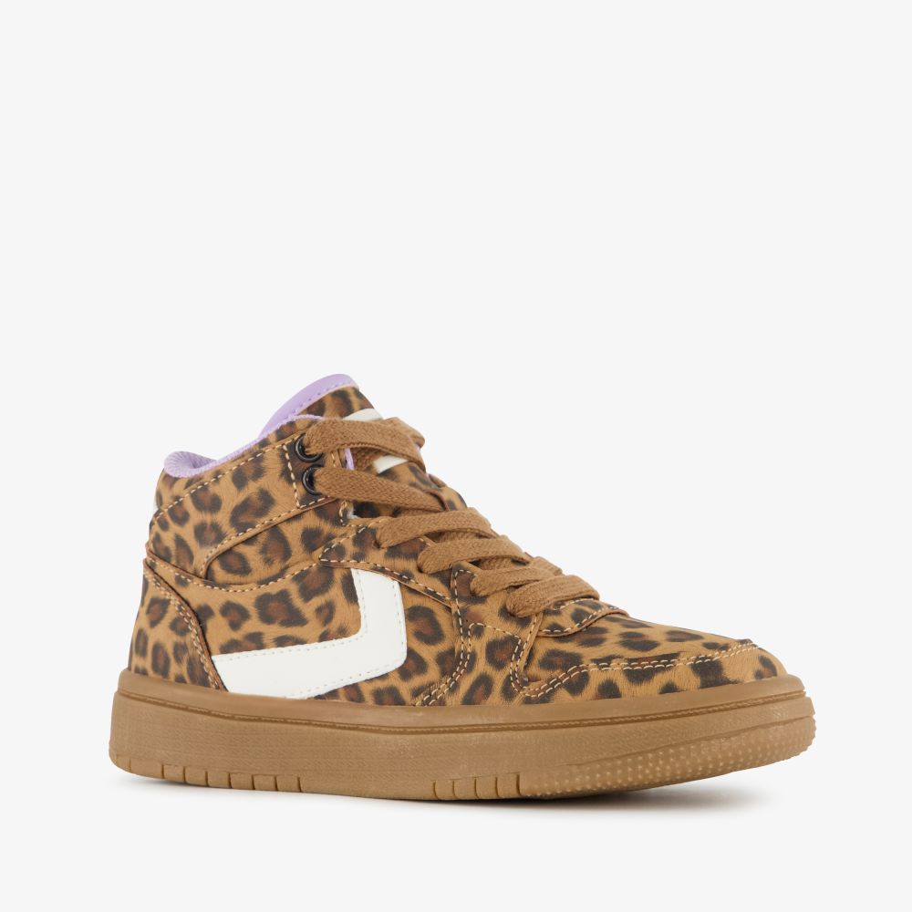Blue Box hoge meisjes sneakers met panterprint bruin