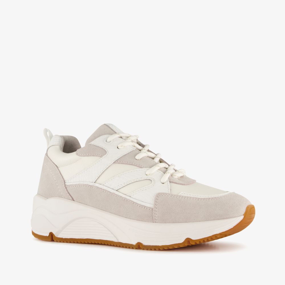Hush Puppies leren dames sneakers wit beige