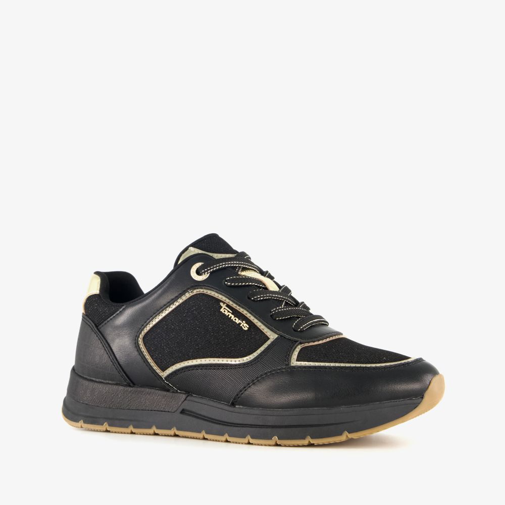 Tamaris dames sneakers zwart goud