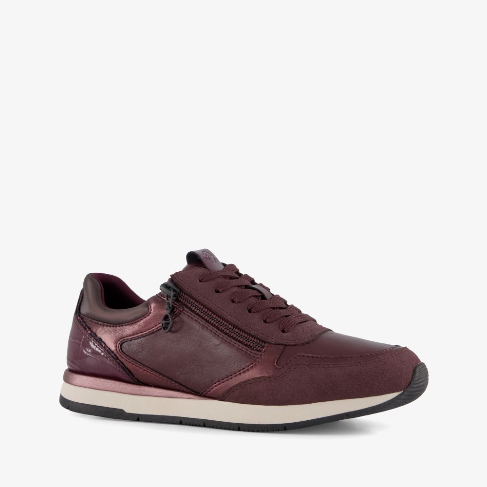 Tamaris leren dames sneakers met rits bordeauxrood