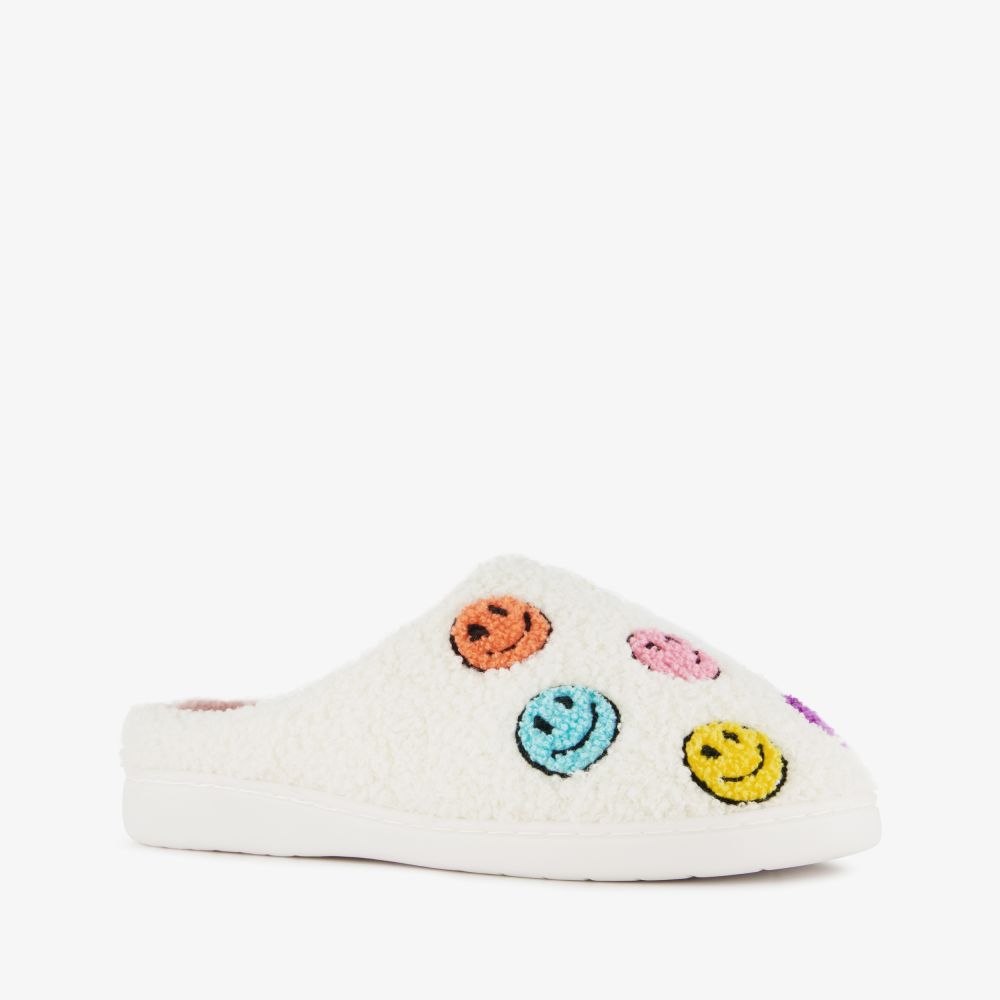 Thu!s dames teddy instap pantoffels met smileys beige