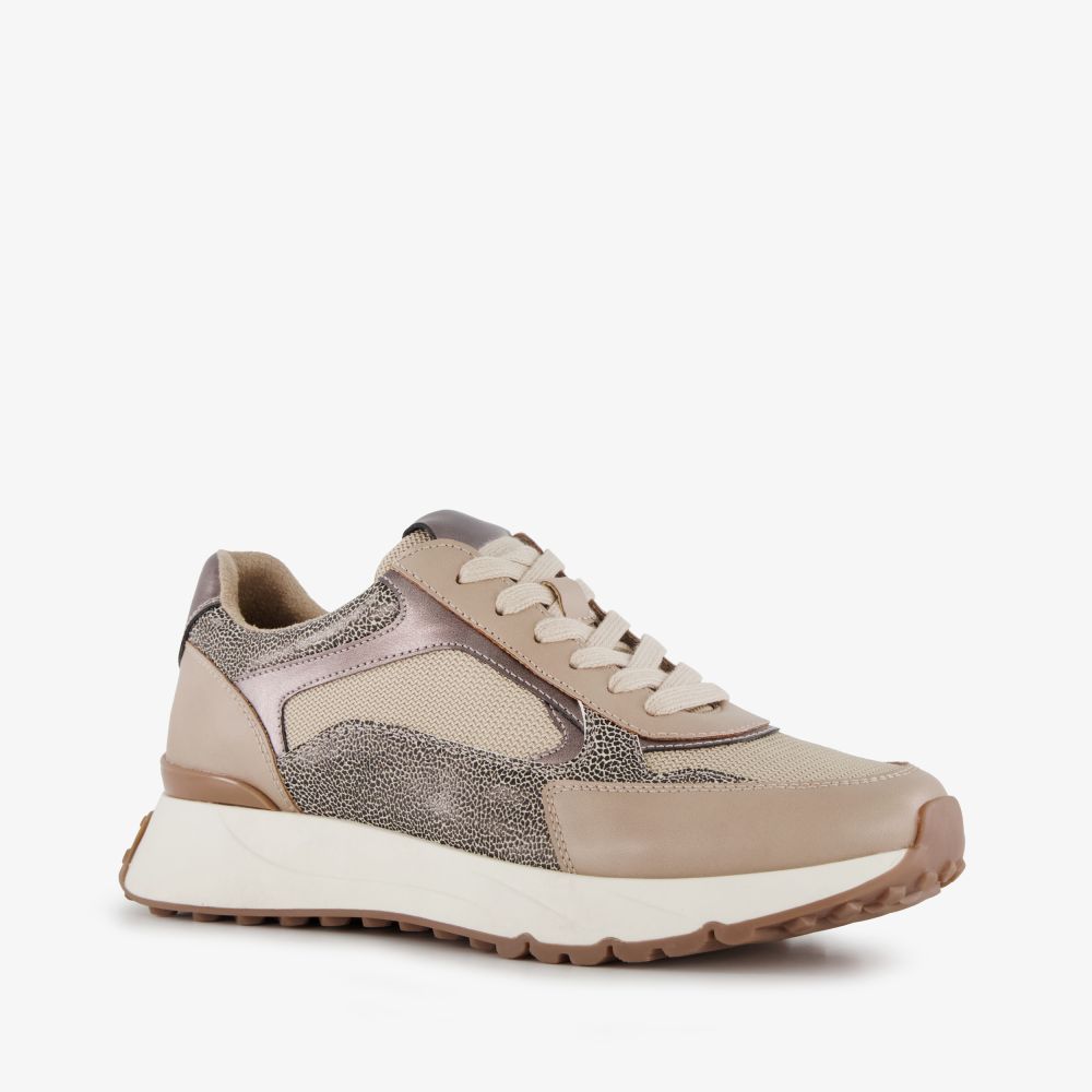 Blue Box dames sneakers met panterprint details taupe