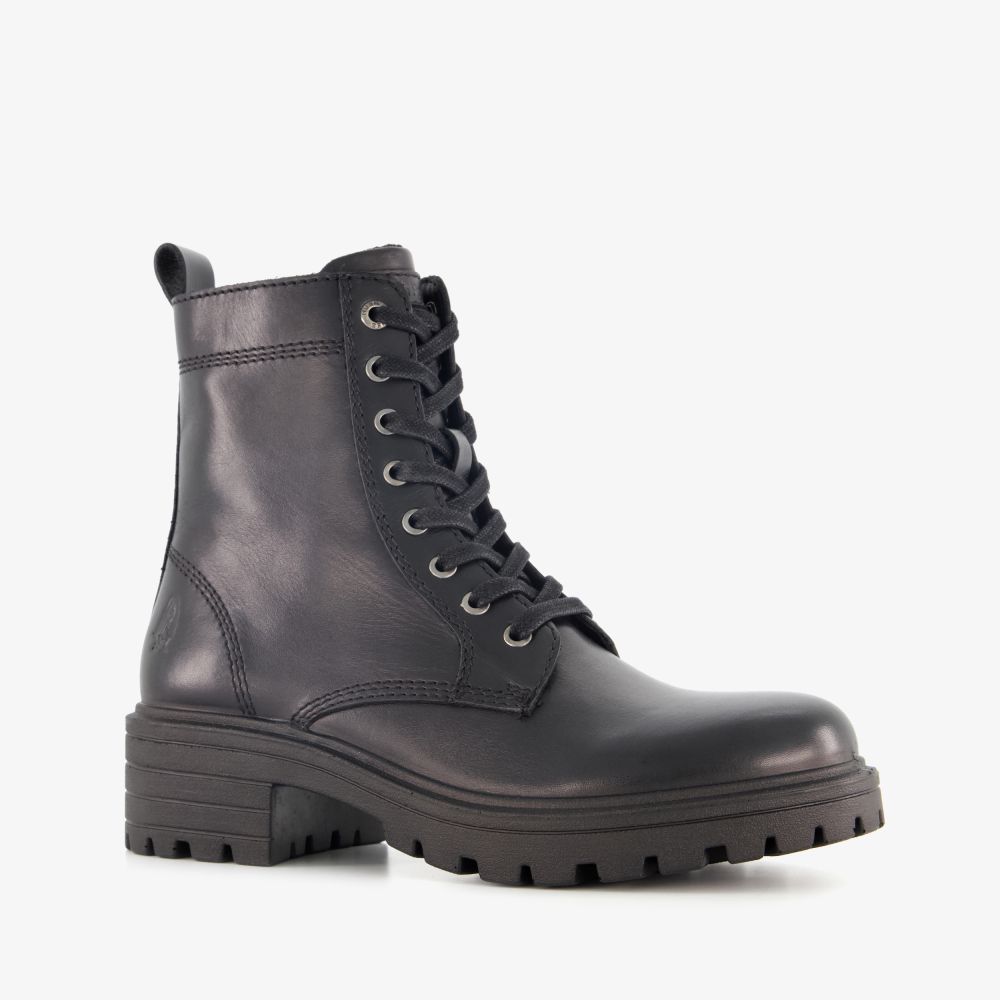 Hush Puppies leren dames veterboots zwart
