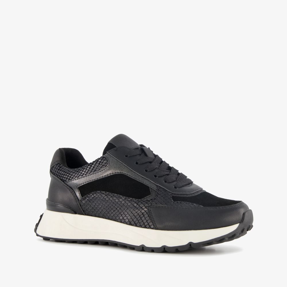Blue Box dames sneakers met slangenprint details zwart
