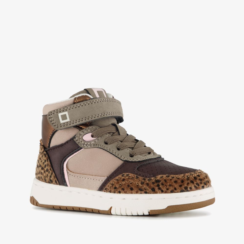 Blue Box hoge meisjes sneakers met panterprint details bruin