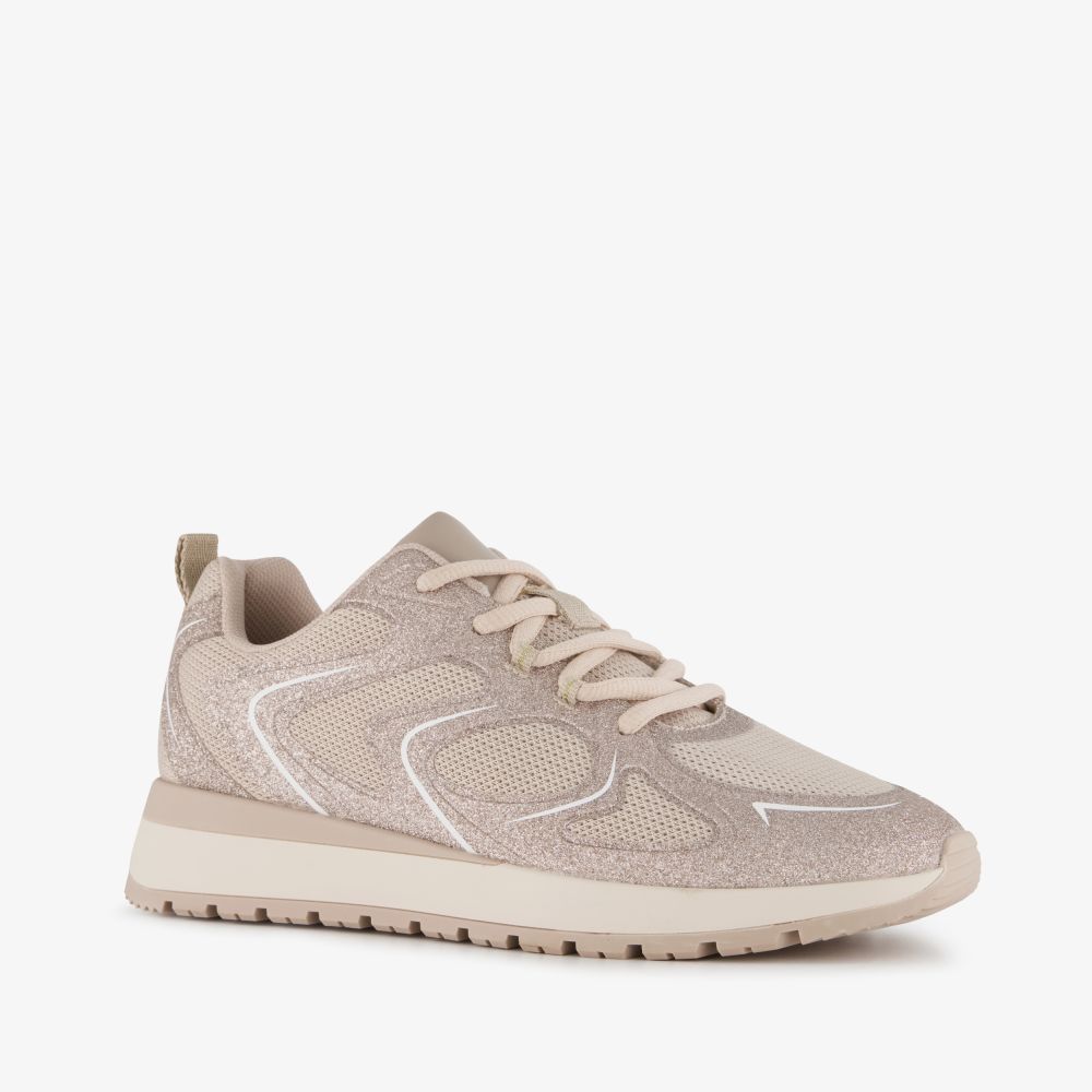 Blue Box dames sneakers met glitters taupe