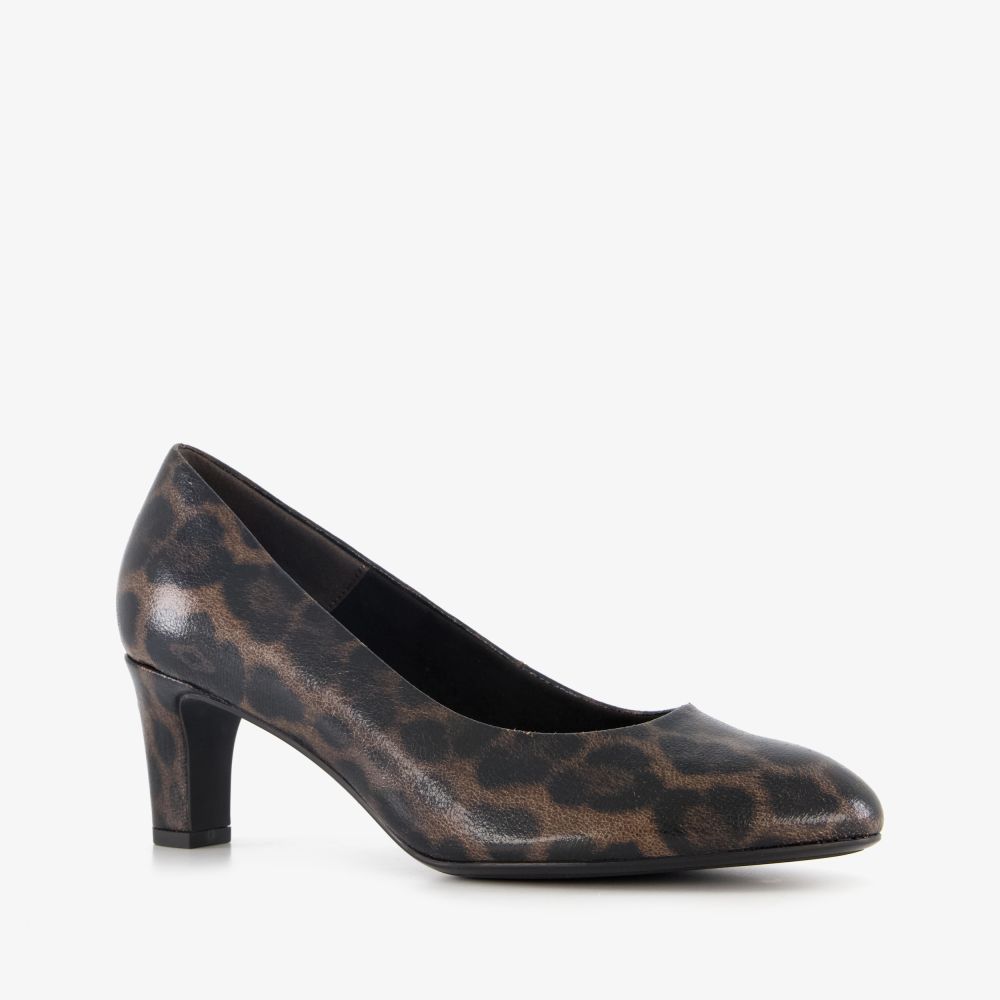 Tamaris dames pumps met panter dessin bruin zwart
