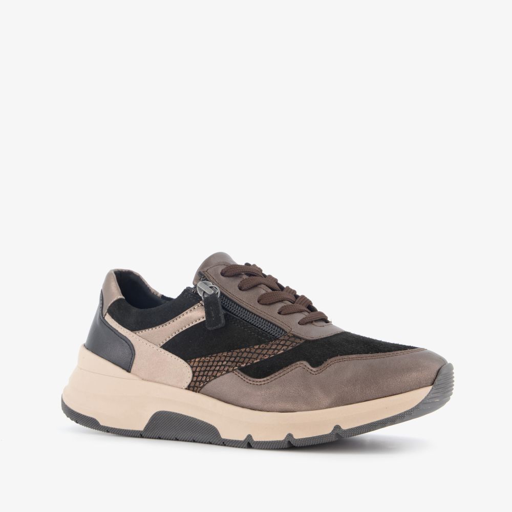 Hush Puppies leren dames sneakers zwart bruin