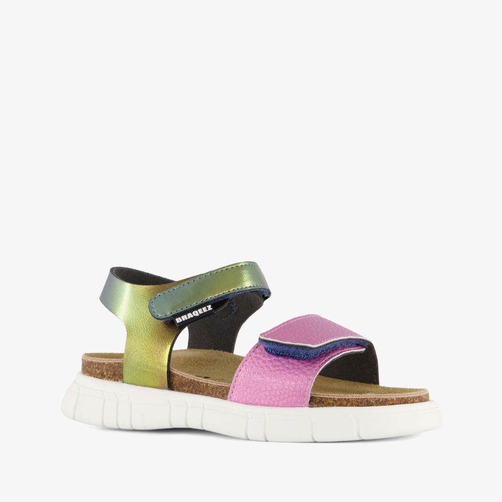 Braqeez leren meisjes sandalen metallic multicolor