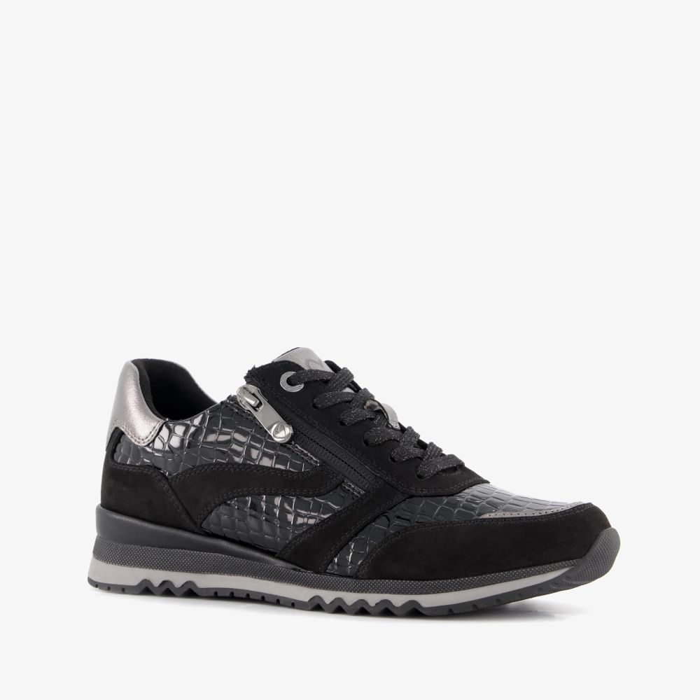 Marco Tozzi dames sneakers met croco dessin zwart