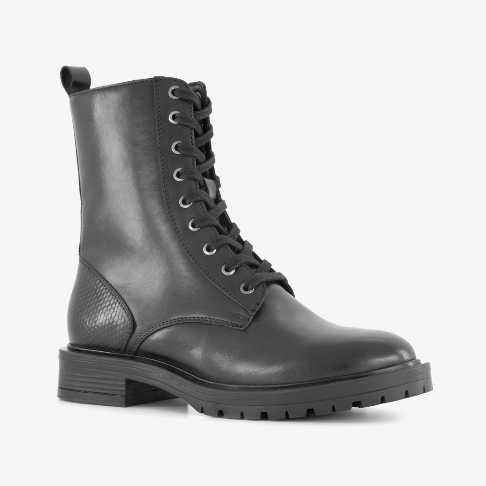 Harper leren dames veterboots zwart