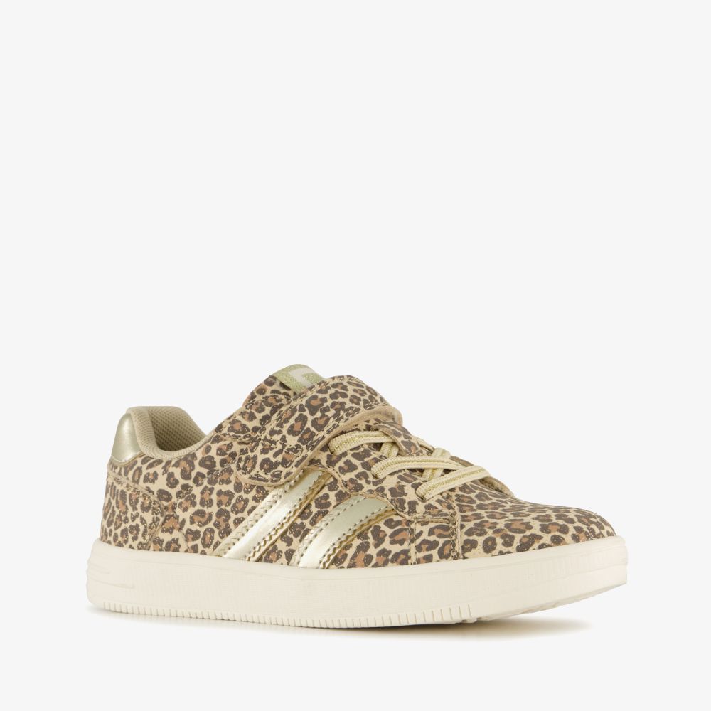 Blue Box meisjes sneakers met panterprint beige goud
