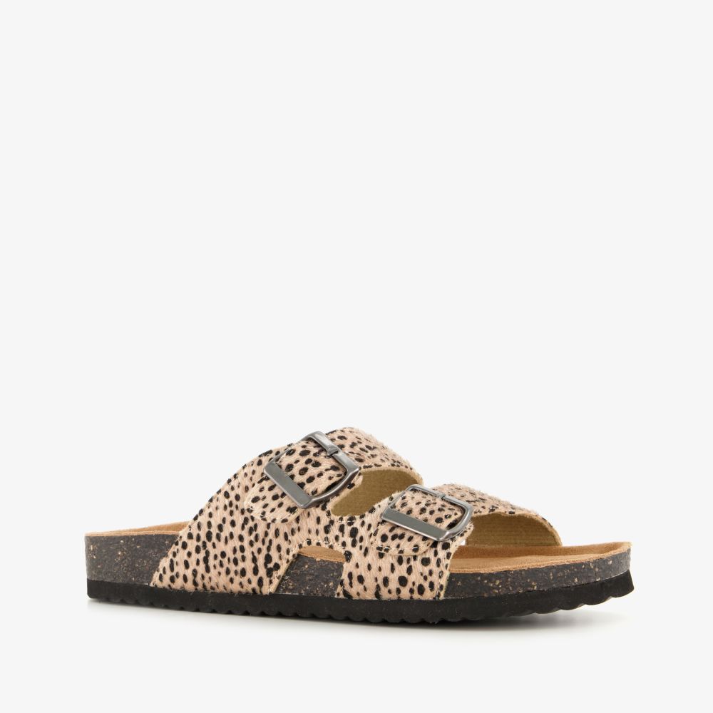 Scapino Dames bio slippers met panterprint beige zwart