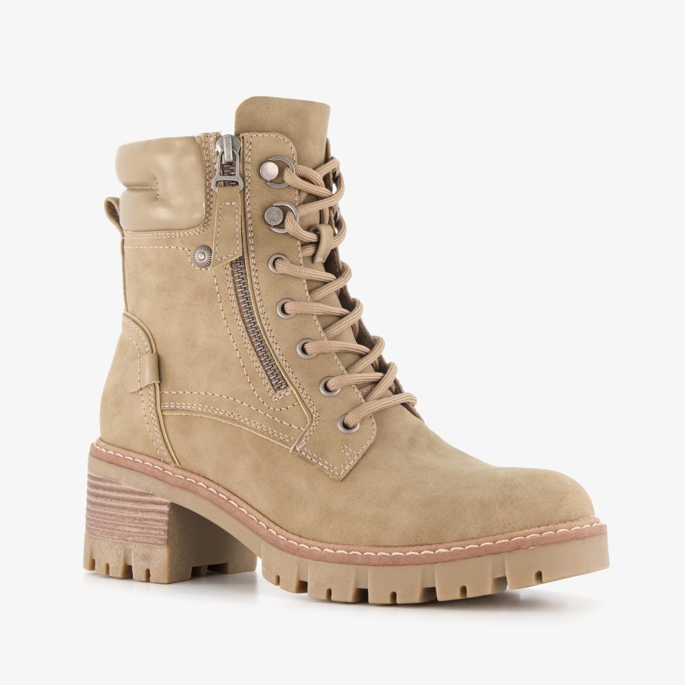 Blue Box dames veterboots met hak beige