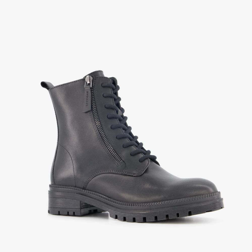 Harper leren dames veterboots zwart