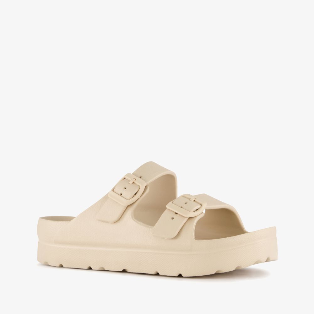 Scapino Dames badslippers met gesp beige
