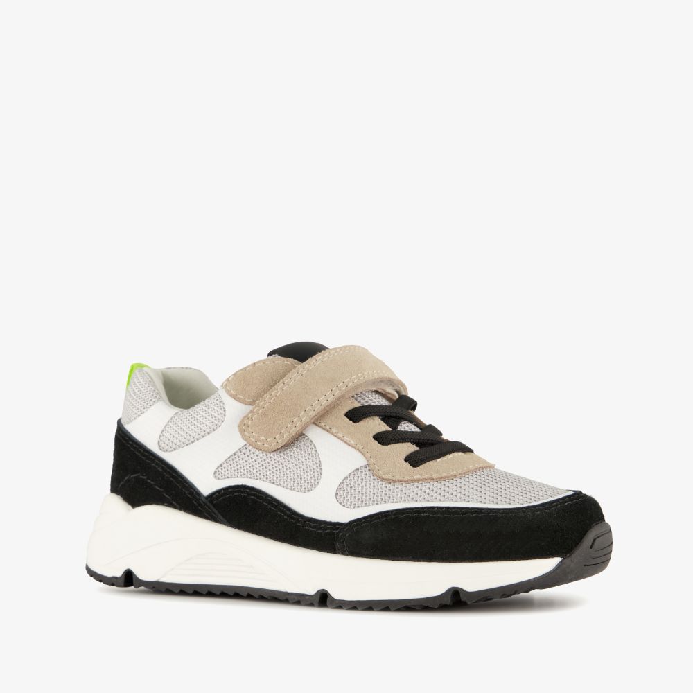 Stap suède jongens sneakers beige zwart