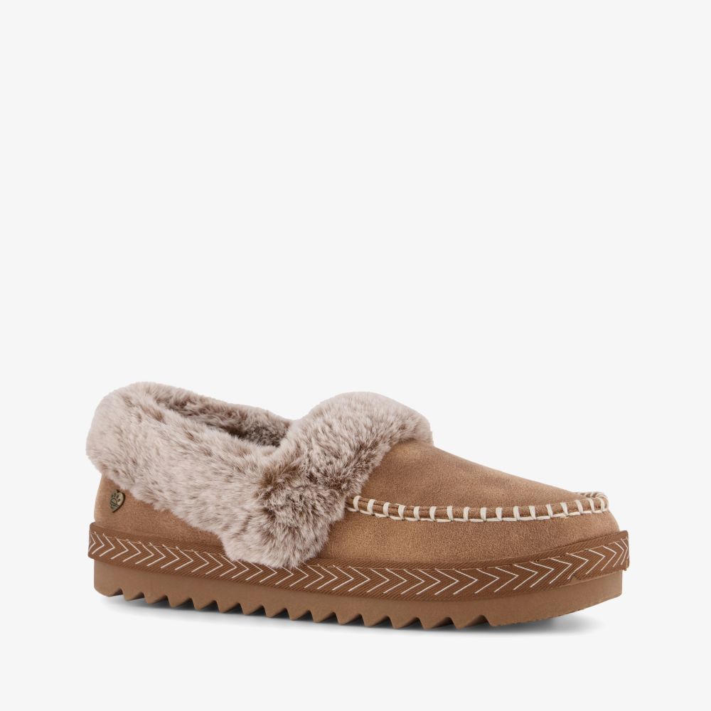 Skechers BOBS Cozy Kiss - Snug Stitch dames pantoffels cognac