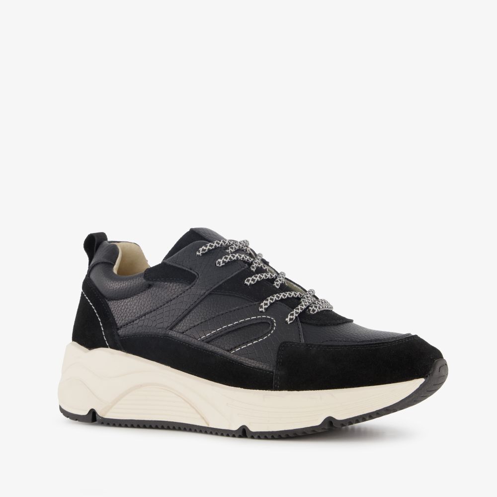 Hush Puppies leren dames sneakers zwart